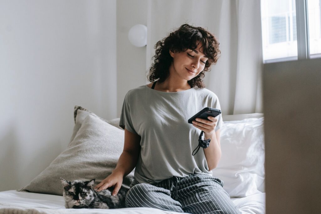 happy woman on phone