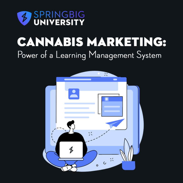 Budtender taking training classes on Springbig University.