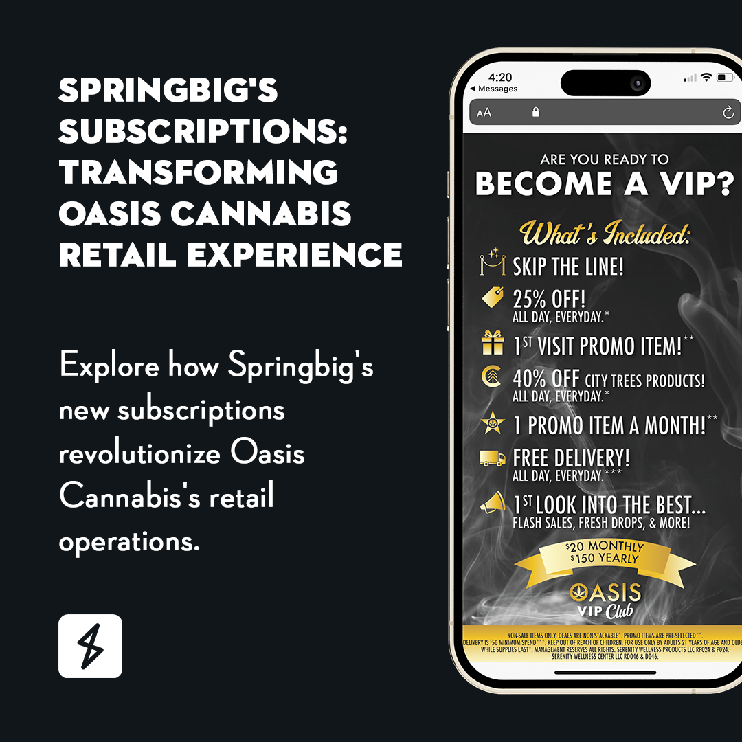 iPhone with Oasis's VIP Subscription Program on it, powered by Springbig